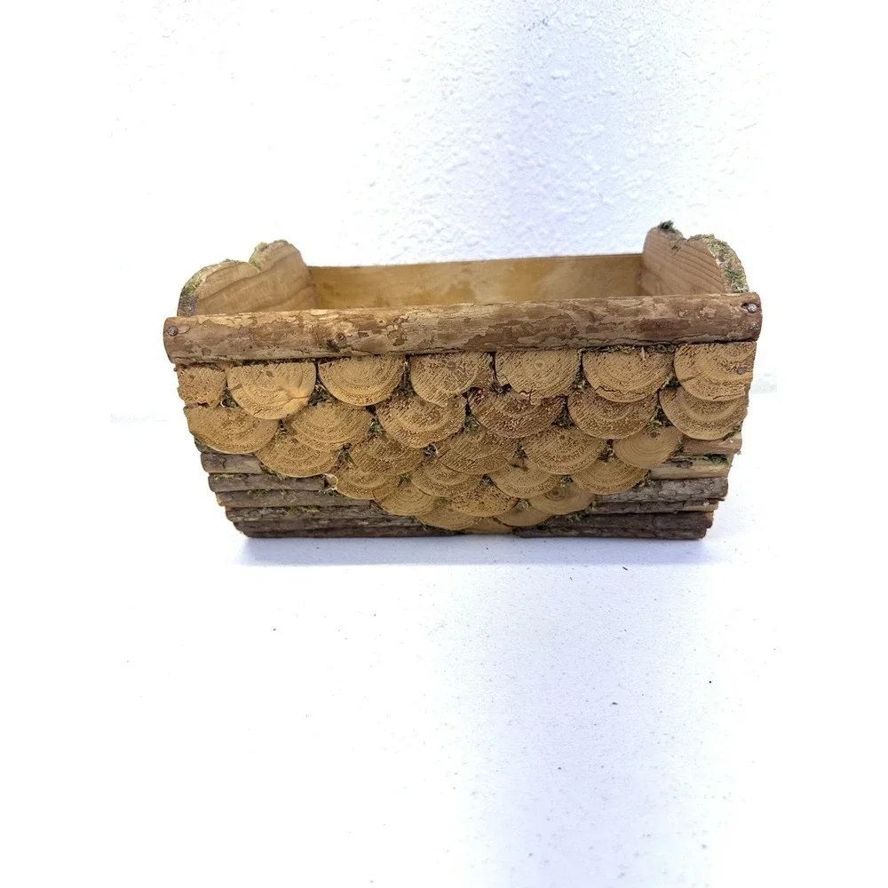 Handcrafted Rustic Wood Planter Box Log Slice Bark Woodland Cabin Farmhouse